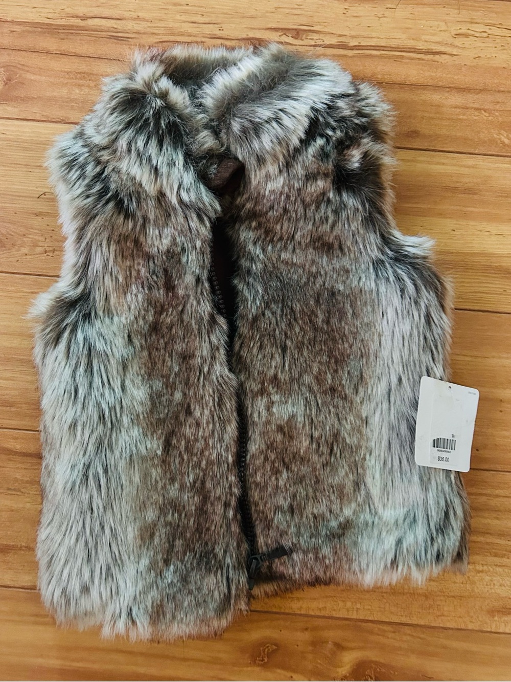 Starting Out Girls Faux Fur Vest in Brown and Cream
